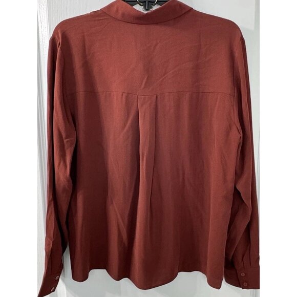 Eileen Fisher Small Redwood Silk Georgette Crepe Classic Collar Shirt NWT $278 - Picture 10 of 13